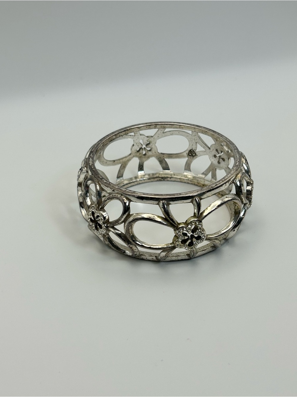 Brighton Infinity Flower Bangle Bracelet Silver Plated Clear Crystals Chunky - Picture 11 of 11